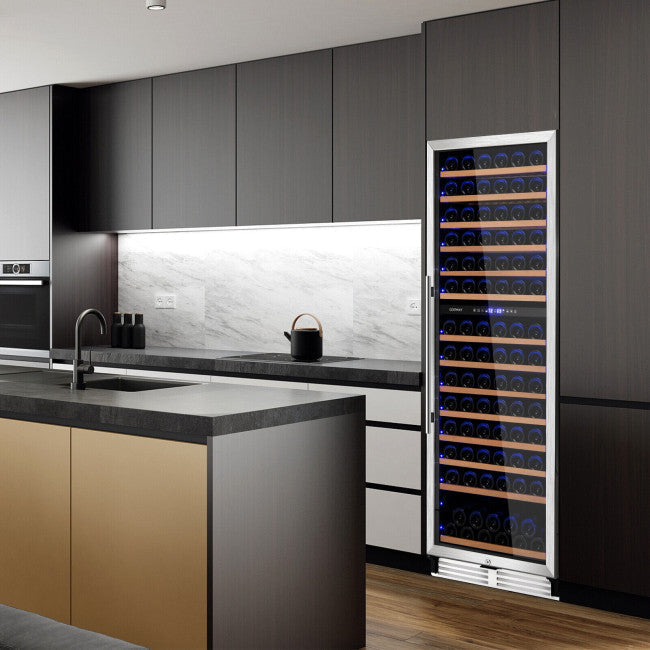 154-Bottle Freestanding Wine Cooler Refrigerator 23.5 Inch Dual Zone Beverage Cellar with Temperature Memory Function
