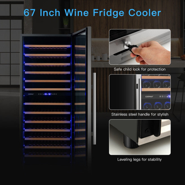 154-Bottle Freestanding Wine Cooler Refrigerator 23.5 Inch Dual Zone Beverage Cellar with Temperature Memory Function