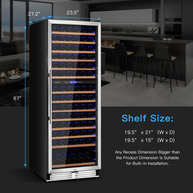 154-Bottle Freestanding Wine Cooler Refrigerator 23.5 Inch Dual Zone Beverage Cellar with Temperature Memory Function