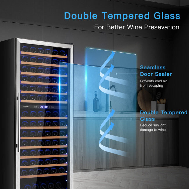 154-Bottle Freestanding Wine Cooler Refrigerator 23.5 Inch Dual Zone Beverage Cellar with Temperature Memory Function