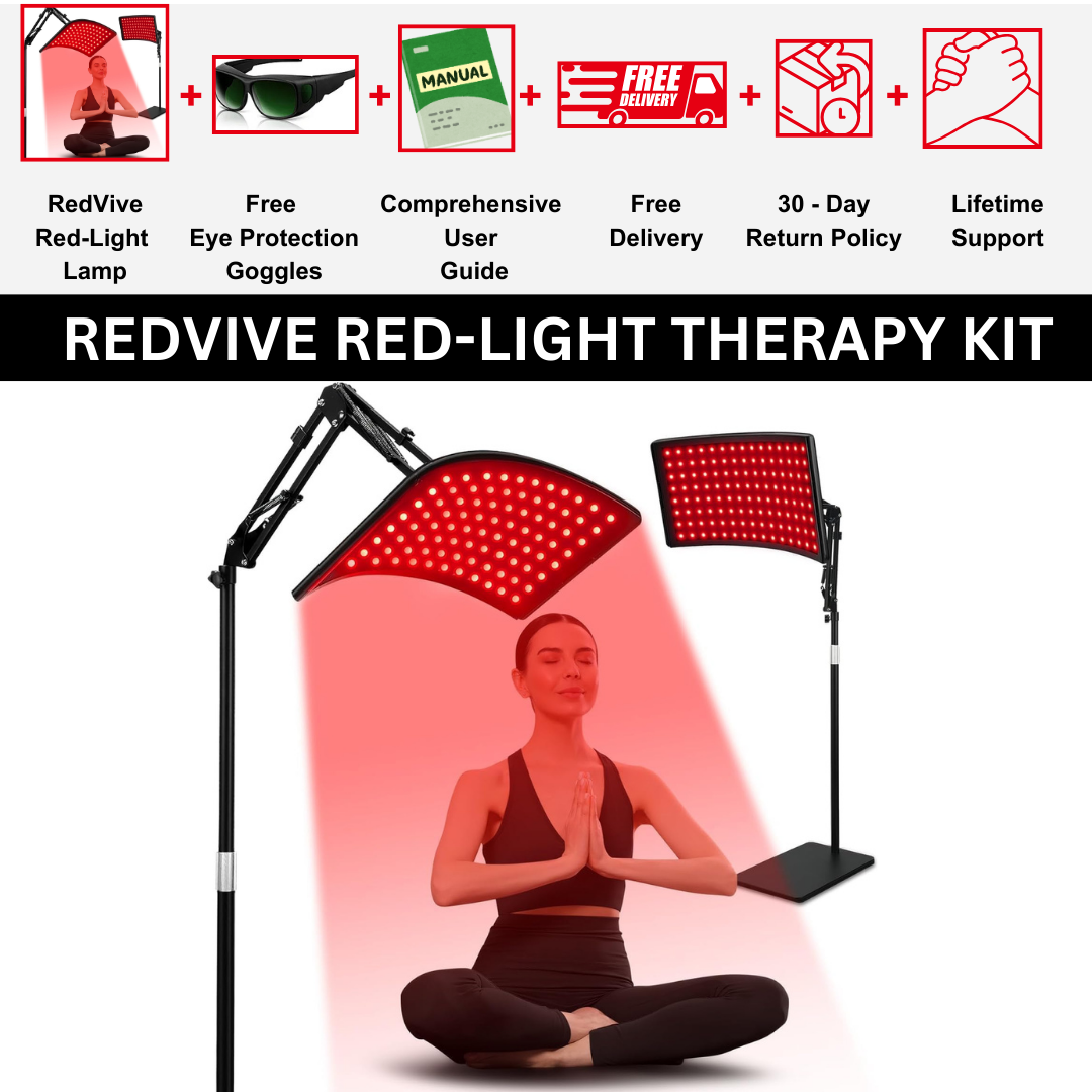RedVive Therapy Lamp Kit - Advanced Red Light Therapy for Face and Body + Eye Goggles (Improves Cell Repair Process - Best For Acne Prone)