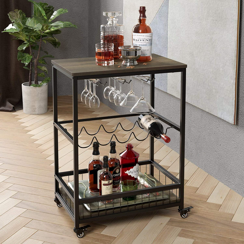 Modern Rolling Black Home Serving Wine Bar Cart - Westfield Retailers