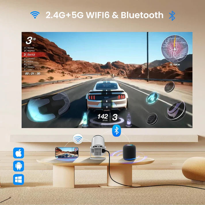 PortoVision 4K Video Projector - The #1 Smart Portable Home Theatre Projector (Wifi, HDMI, Bluetooth, AV, Micro SD)