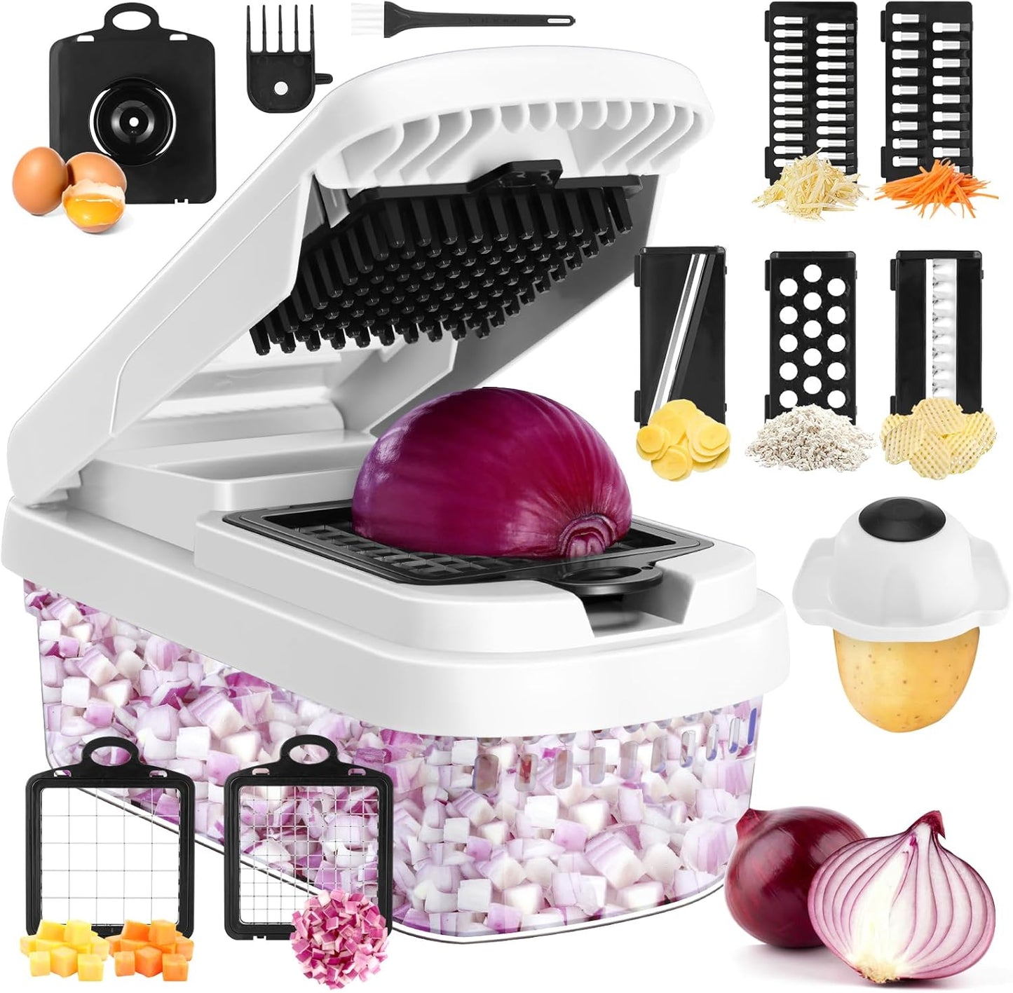 ChefsKit: 12-in-1 Vegetable Chopper with 7 Stainless Steel Blades - Multifunctional Food Chopper for Dicing/Slicing