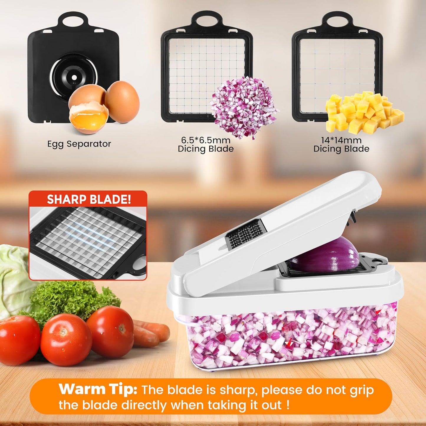 ChefsKit: 12-in-1 Vegetable Chopper with 7 Stainless Steel Blades - Multifunctional Food Chopper for Dicing/Slicing