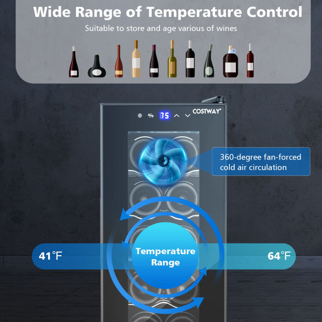 12 Bottle Compressor Wine Cooler Refrigerator Freestanding Wine Cellar Fridge with Memory Functions and LED Lights