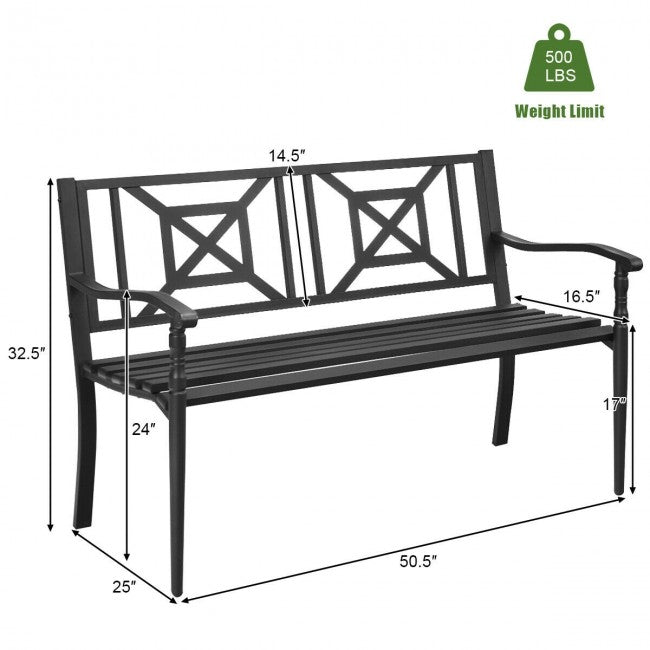 Patio Garden Bench Steel Frame Park Yard Outdoor Furniture