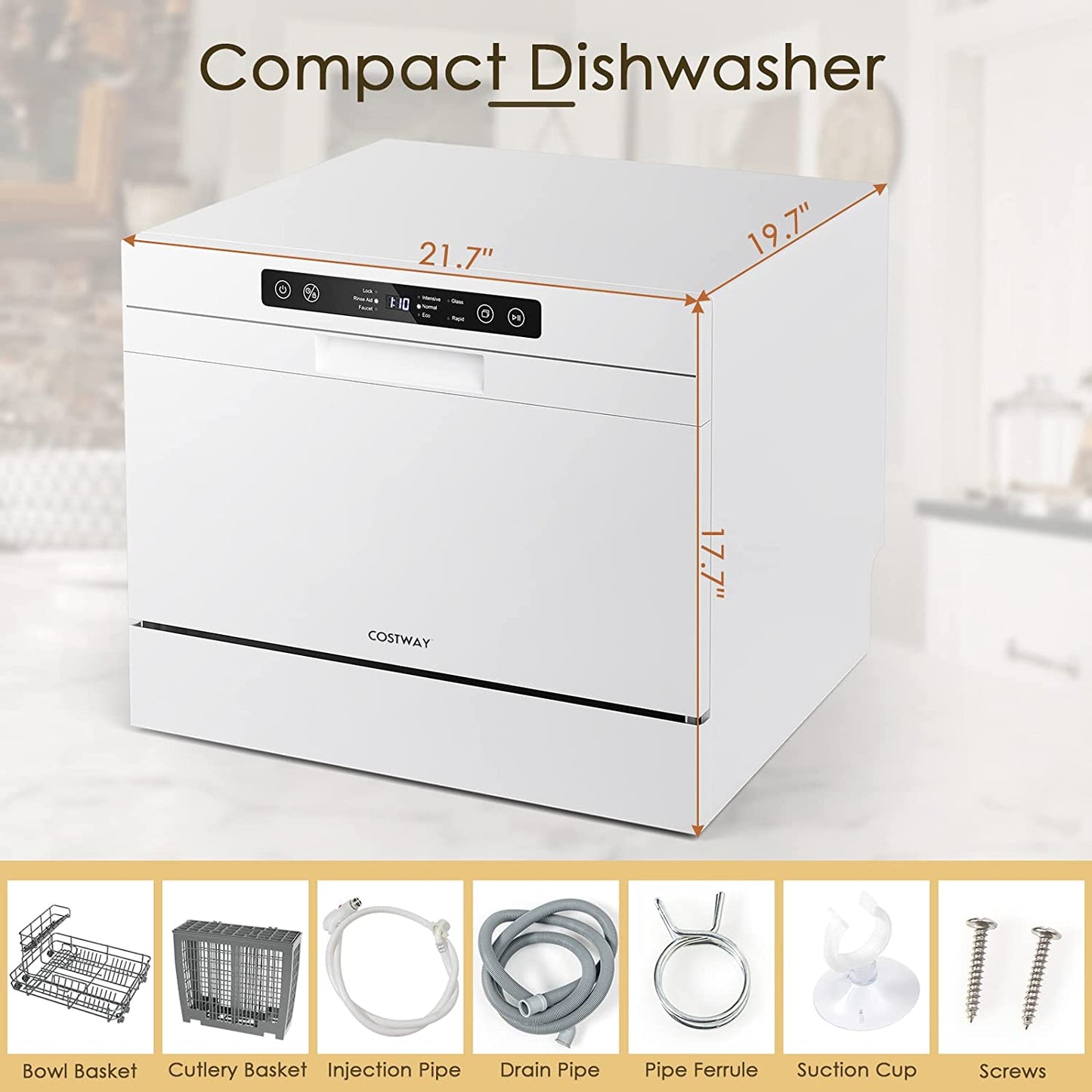 Portable Compact Countertop Or Built-In Dishwasher Machine with 5 Washing Modes and Safety Lock