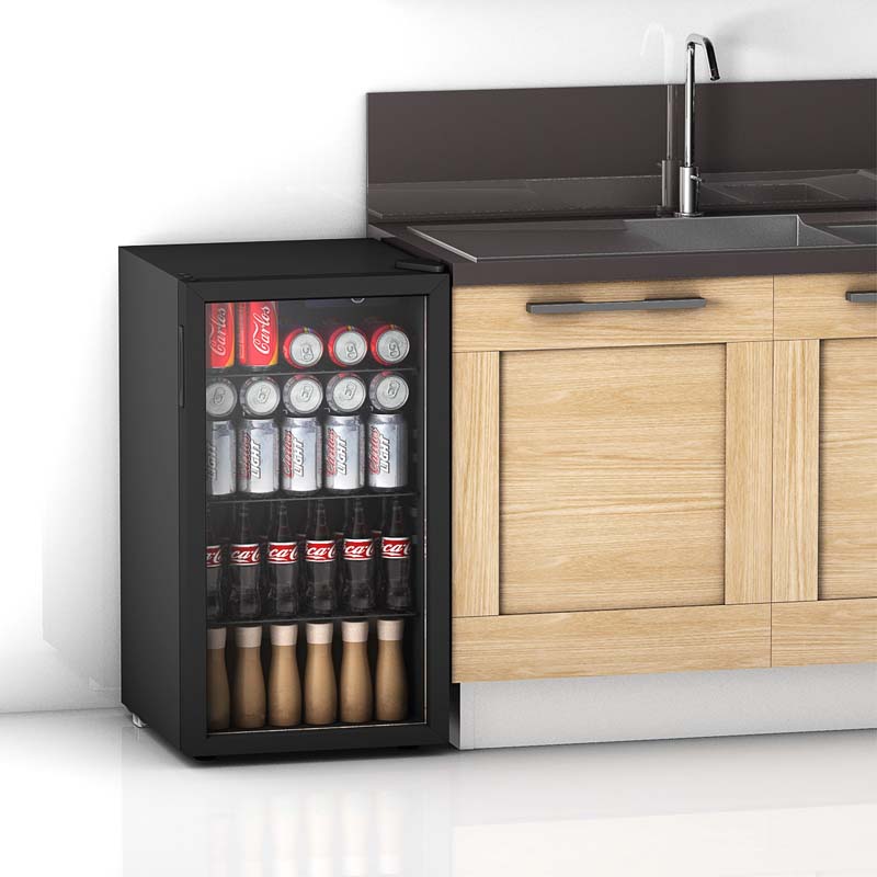 2-in-1 Mini Wine Cooler 120 Cans Built-In or Freestanding Beverage Refrigerator Beer Fridge with LED Light