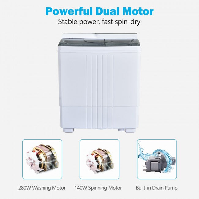 Portable Compact Twin Tub Washing Machine Mini Laundry Washer with Drain Pump