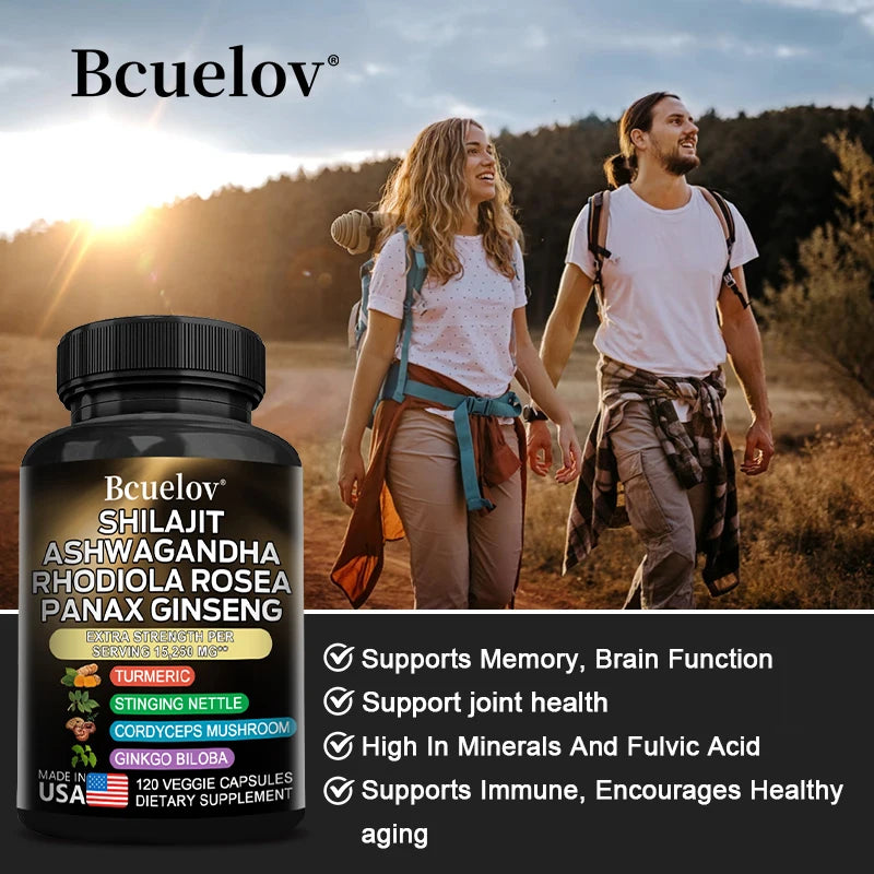 BioBoost- Shilajit Resin Himalaya Capsules - 15250 mg - Combination of Ashwagandha, Ginseng, Cordyceps, Ginkgo, Turmeric