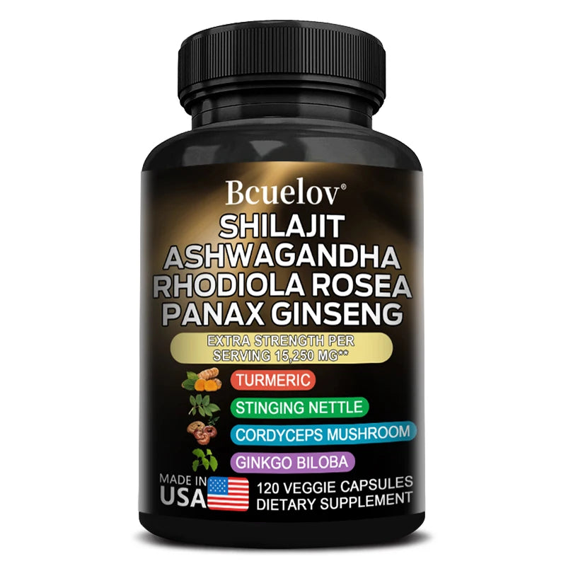 BioBoost- Shilajit Resin Himalaya Capsules - 15250 mg - Combination of Ashwagandha, Ginseng, Cordyceps, Ginkgo, Turmeric