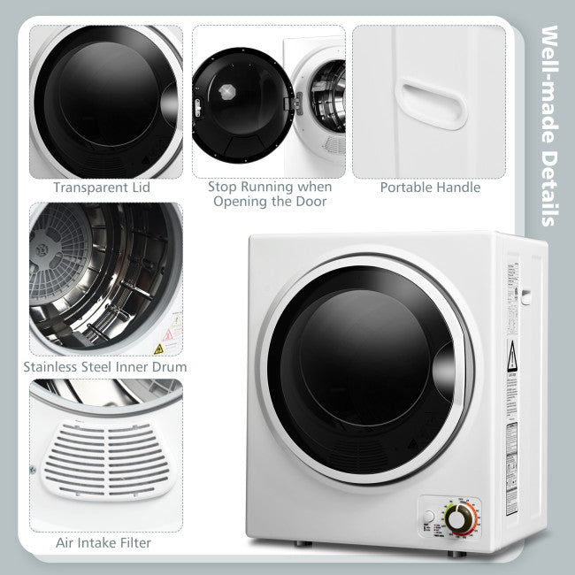 Portable Compact Laundry Dryer Wall Mounted Electric Clothes Dryer with Stainless Steel Tub