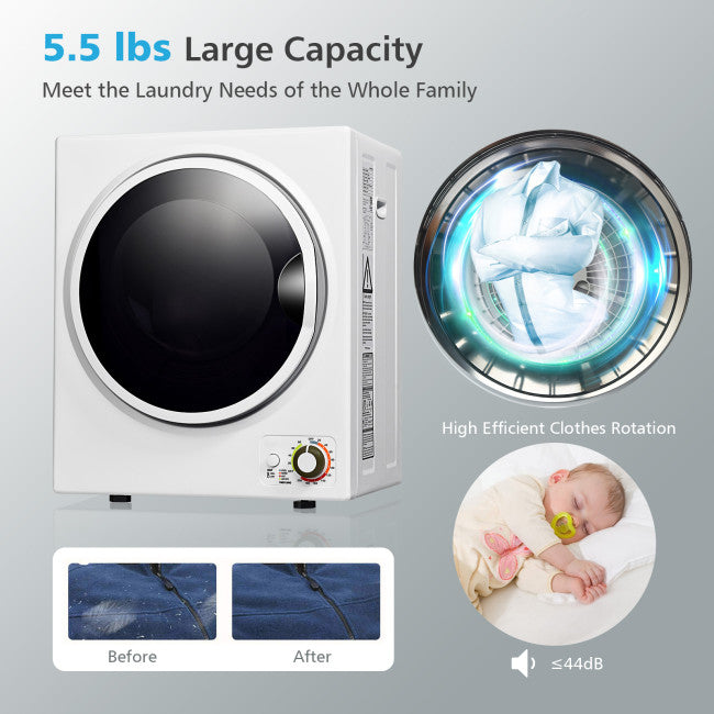 Portable Compact Laundry Dryer Wall Mounted Electric Clothes Dryer with Stainless Steel Tub