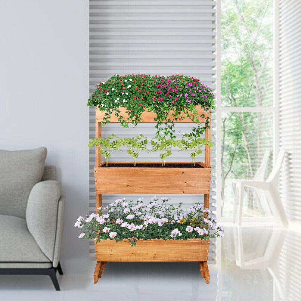 Large Wooden 3 Tier Vertical Raised Garden Planter Stand - Westfield Retailers