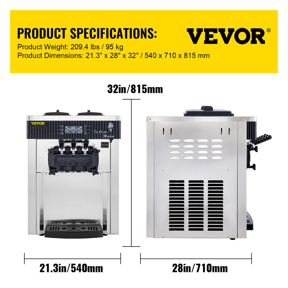 2200W Commercial 3 Flavor Soft Ice Cream Stainless Steel Machine With LED Display