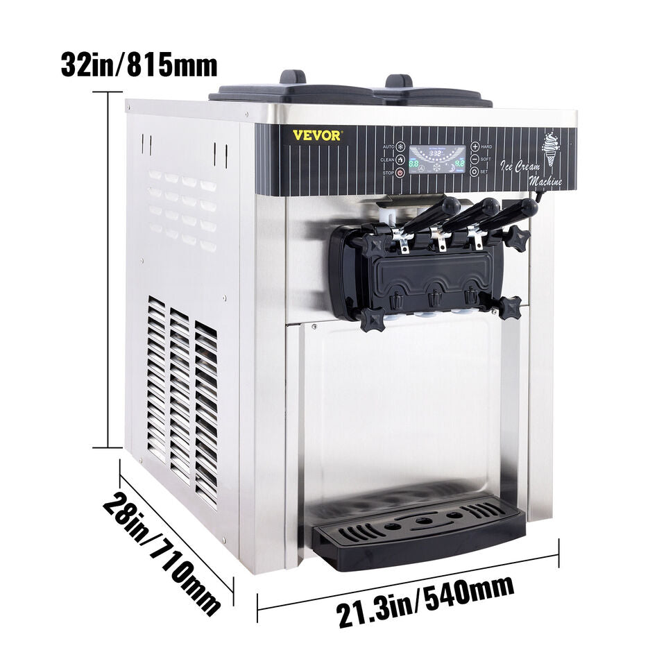2200W Commercial 3 Flavor Soft Ice Cream Stainless Steel Machine With LED Display