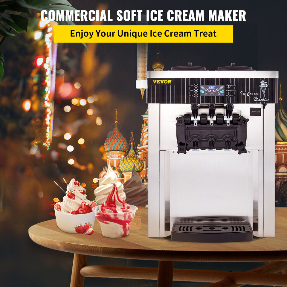 2200W Commercial 3 Flavor Soft Ice Cream Stainless Steel Machine With LED Display