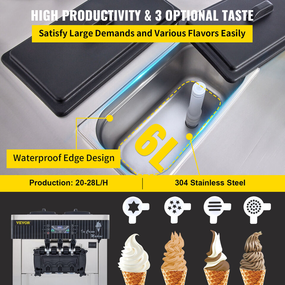 2200W Commercial 3 Flavor Soft Ice Cream Stainless Steel Machine With LED Display