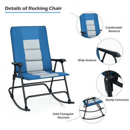 Outdoor Portable Folding Rocking Chair with Armrest & Padded Seat