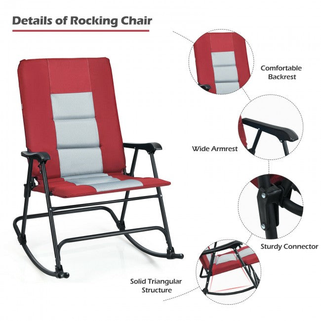 Outdoor Portable Folding Rocking Chair with Armrest & Padded Seat