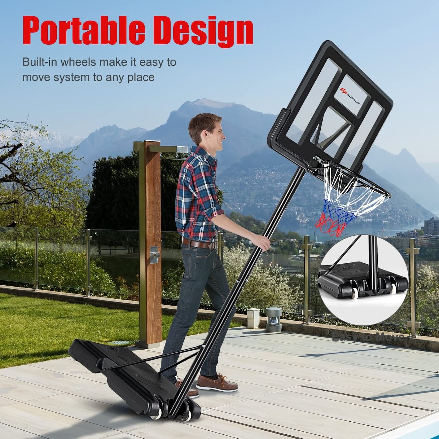 Outdoor Portable Basketball Hoop Stand Goal System with Adjustable Height and Shatterproof Backboard