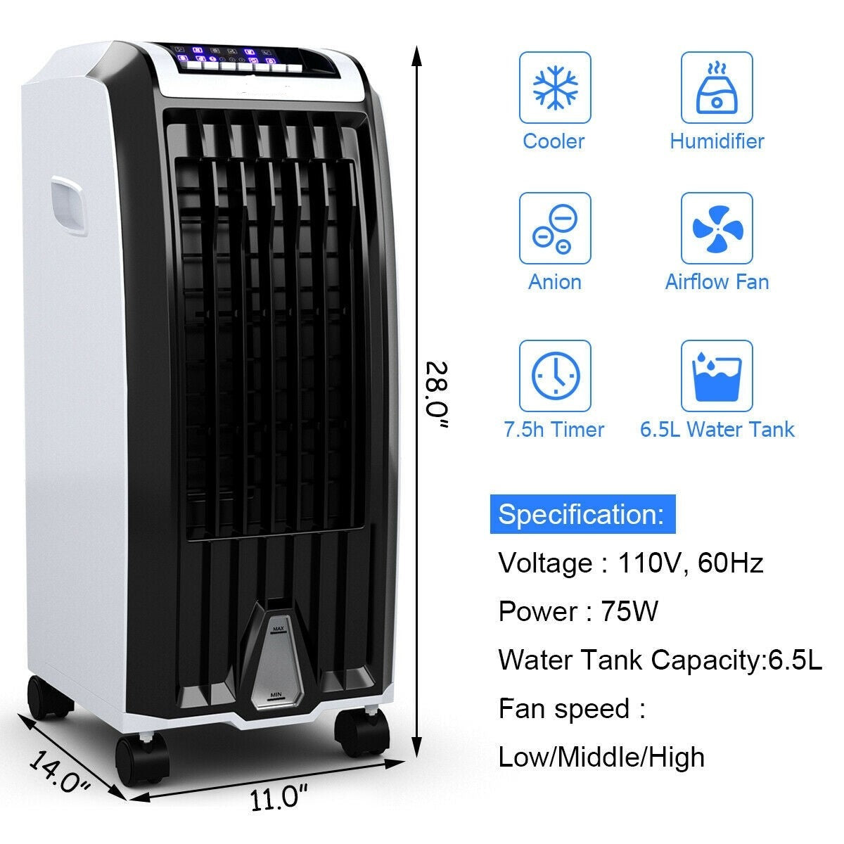 Portable Air Conditioning Cooler with 3 Wind Modes and Timer - Westfield Retailers