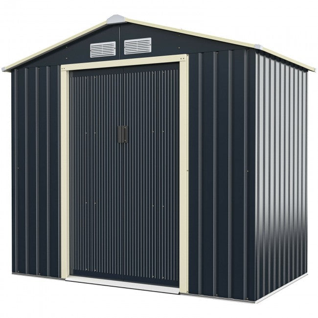 7 x 4 FT Outdoor Patio Metal Storage Shed Building Organizer with Double Sliding Doors and 4 Vents