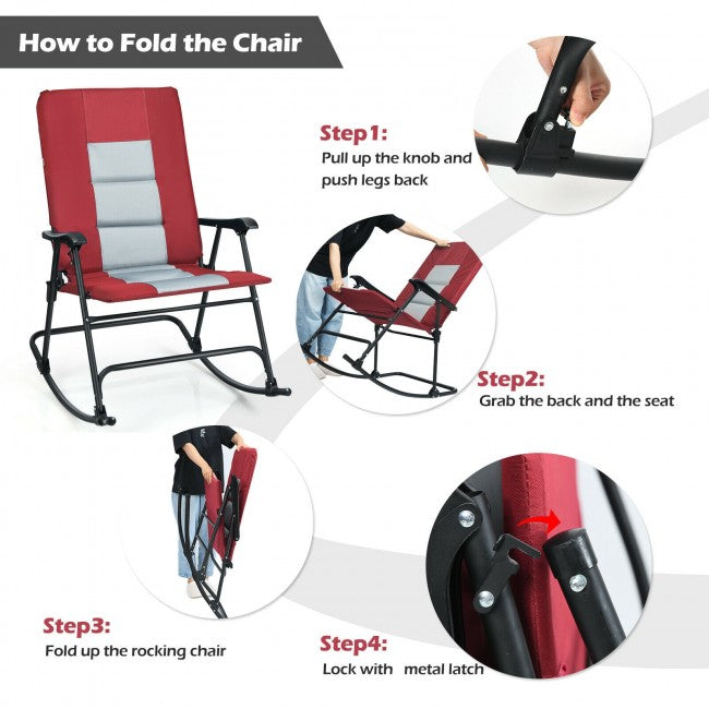 Outdoor Portable Folding Rocking Chair with Armrest & Padded Seat