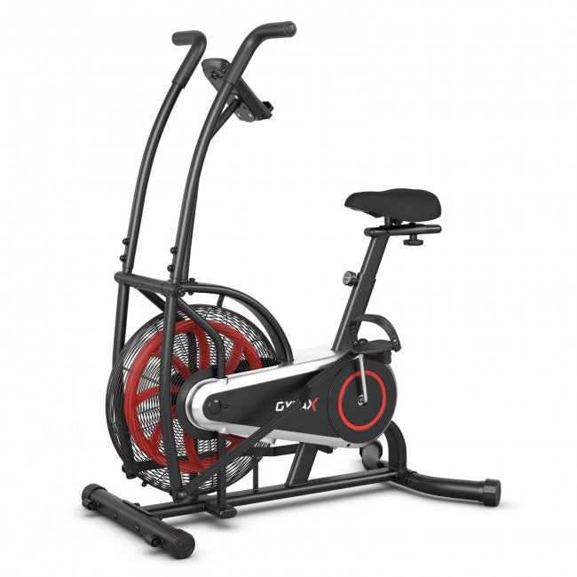 Motion Upright Air Bike Fan Exercise Bike with Unlimited Resistance and Adjustable Seat