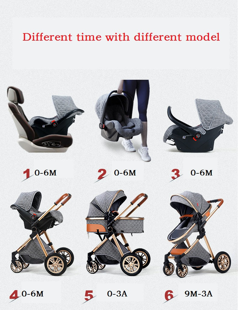 PramPlay™: 3-In-1 Baby Stroller With Basket Portable Toddler Carriage Prams