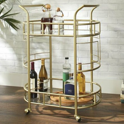 Modern Rolling Wine Liquor Beverage Gold Bar Cart - Westfield Retailers