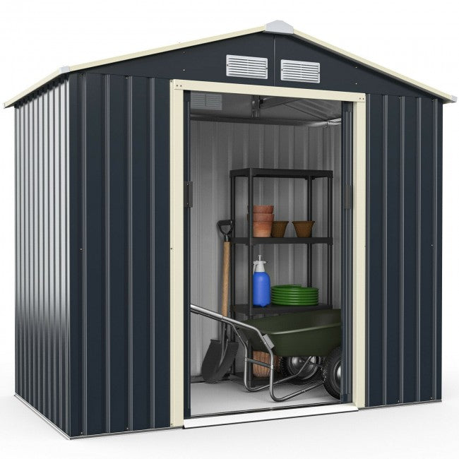 7 x 4 FT Outdoor Patio Metal Storage Shed Building Organizer with Double Sliding Doors and 4 Vents