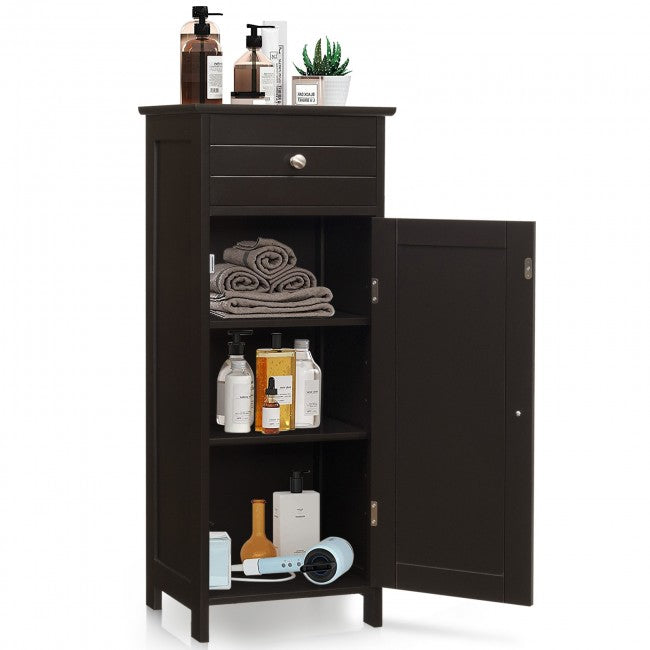 Floor Cabinet Free-Standing Wooden storage Organizer with Drawer and Shelf