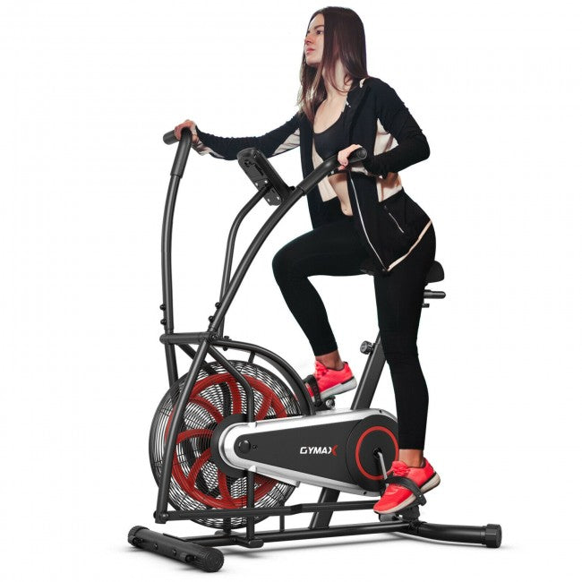 Motion Upright Air Bike Fan Exercise Bike with Unlimited Resistance and Adjustable Seat