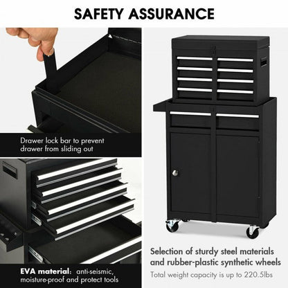 2-in-1 Big Rolling Tool Chest Organizer Detachable Storage Cabinet with 5 Sliding Drawers