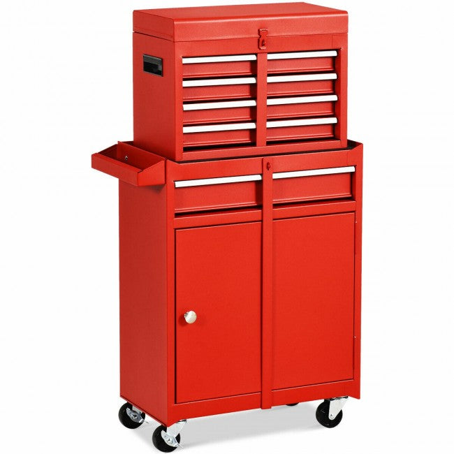 2-in-1 Big Rolling Tool Chest Organizer Detachable Storage Cabinet with 5 Sliding Drawers