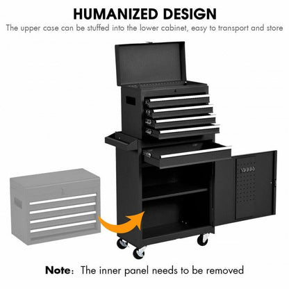 2-in-1 Big Rolling Tool Chest Organizer Detachable Storage Cabinet with 5 Sliding Drawers