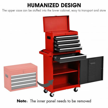 2-in-1 Big Rolling Tool Chest Organizer Detachable Storage Cabinet with 5 Sliding Drawers