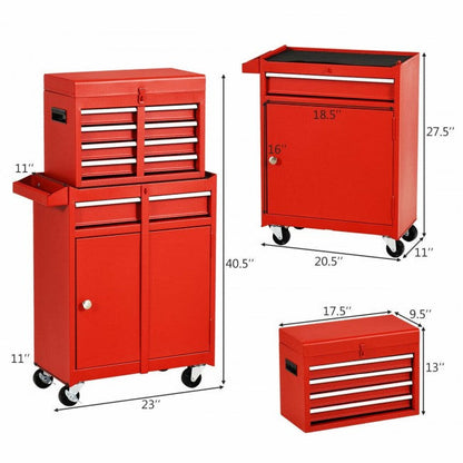 2-in-1 Big Rolling Tool Chest Organizer Detachable Storage Cabinet with 5 Sliding Drawers