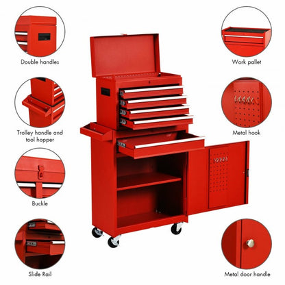 2-in-1 Big Rolling Tool Chest Organizer Detachable Storage Cabinet with 5 Sliding Drawers