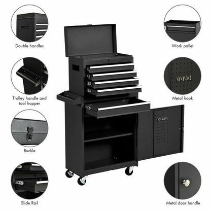 2-in-1 Big Rolling Tool Chest Organizer Detachable Storage Cabinet with 5 Sliding Drawers