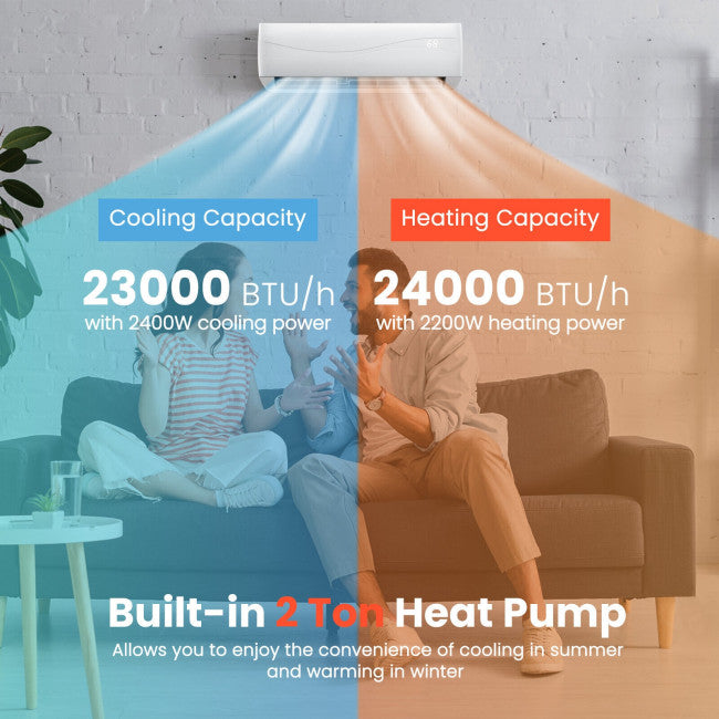 23000BTU Mini Split Air Conditioner and Heater 17 SEER Wall-Mounted Ductless AC Unit with Heat Pump