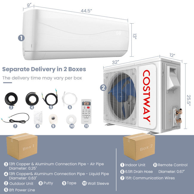 23000BTU Mini Split Air Conditioner and Heater 17 SEER Wall-Mounted Ductless AC Unit with Heat Pump