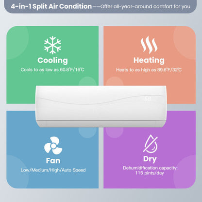 23000BTU Mini Split Air Conditioner and Heater 17 SEER Wall-Mounted Ductless AC Unit with Heat Pump