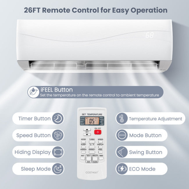 23000BTU Mini Split Air Conditioner and Heater 17 SEER Wall-Mounted Ductless AC Unit with Heat Pump