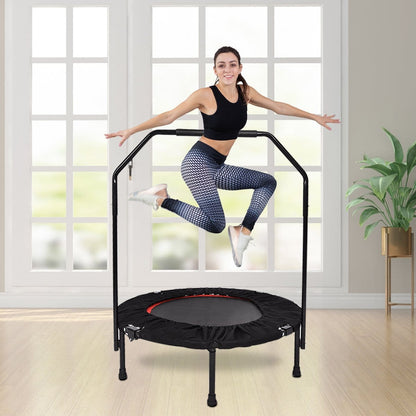 40" Mini Trampoline Rebounder, Portable & Foldable Exercise Trampoline With Handrail For Adults Kids Body Fitness Training Workouts, Indoor/Garden/Workout Cardio - Westfield Retailers