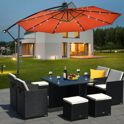 UmbrellaShade - 10 Foot Cantilever Patio Umbrella with Solar Lights and Cross Base