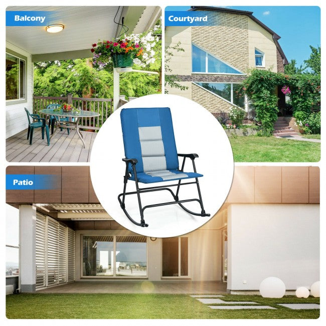 Outdoor Portable Folding Rocking Chair with Armrest & Padded Seat