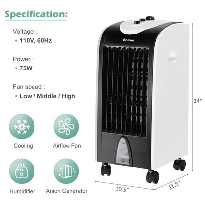 3-in-1 Indoor Portable Evaporative Air Cooler Humidifier with 3 Wind Modes and Speeds